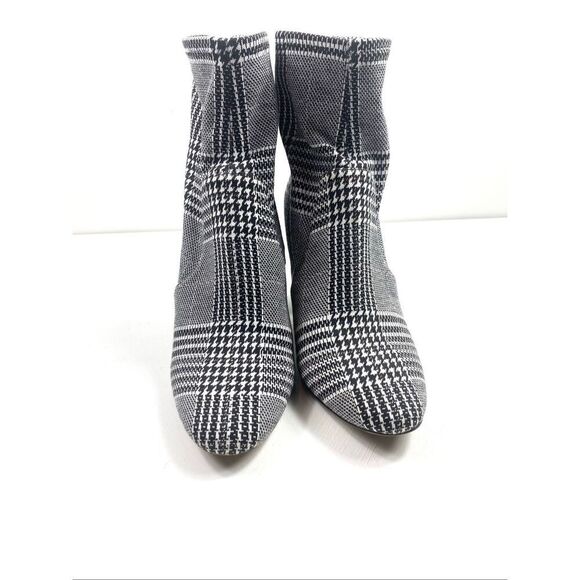 ALDO Lovelee Houndstooth Plaid 3.5” Block Heel Back Zip Ankle Boots Stretch Size - Picture 4 of 10